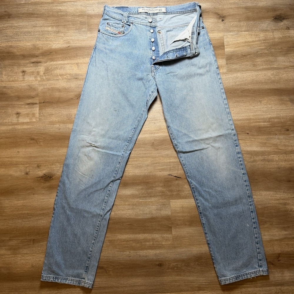 Vintage Diesel Saddle Jeans Men 34x36 Blue Loose Tapered Distressed Light Wash